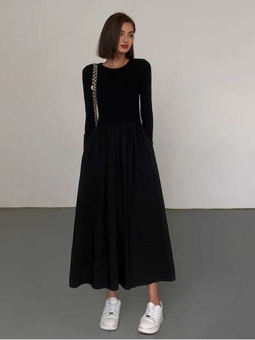 Commense Black Long Sleeve Maxi Dress
